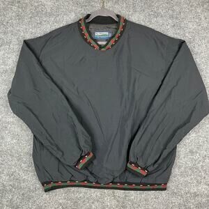 St Martin Jacket Mens L Black Vintage USA Pullover Windbreaker Trim VNeck